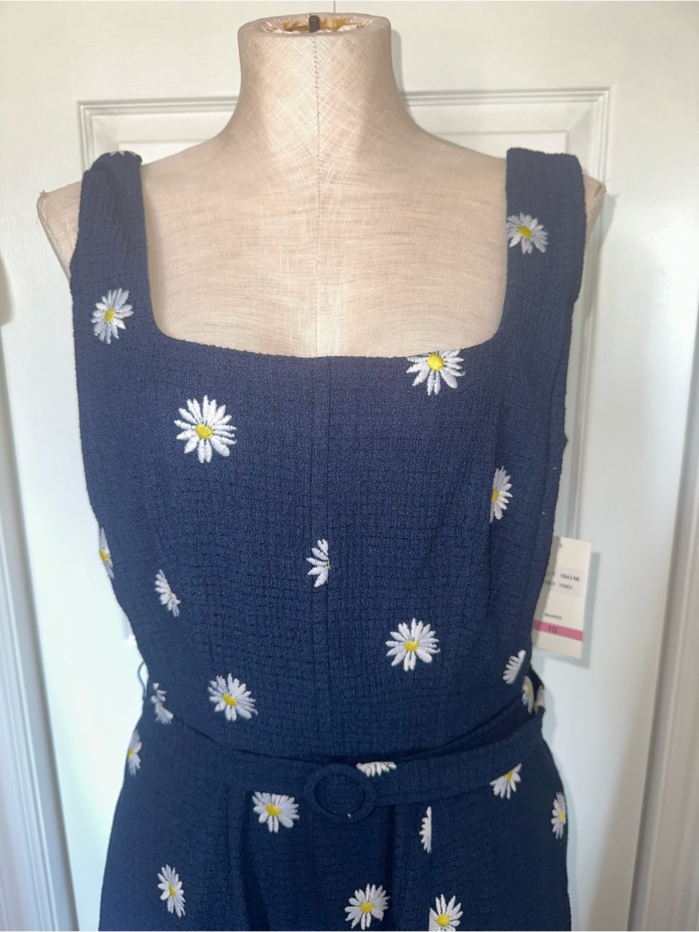 Taylor Navy Daisy Print Midi Dress with Belt - Picture 2 of 7